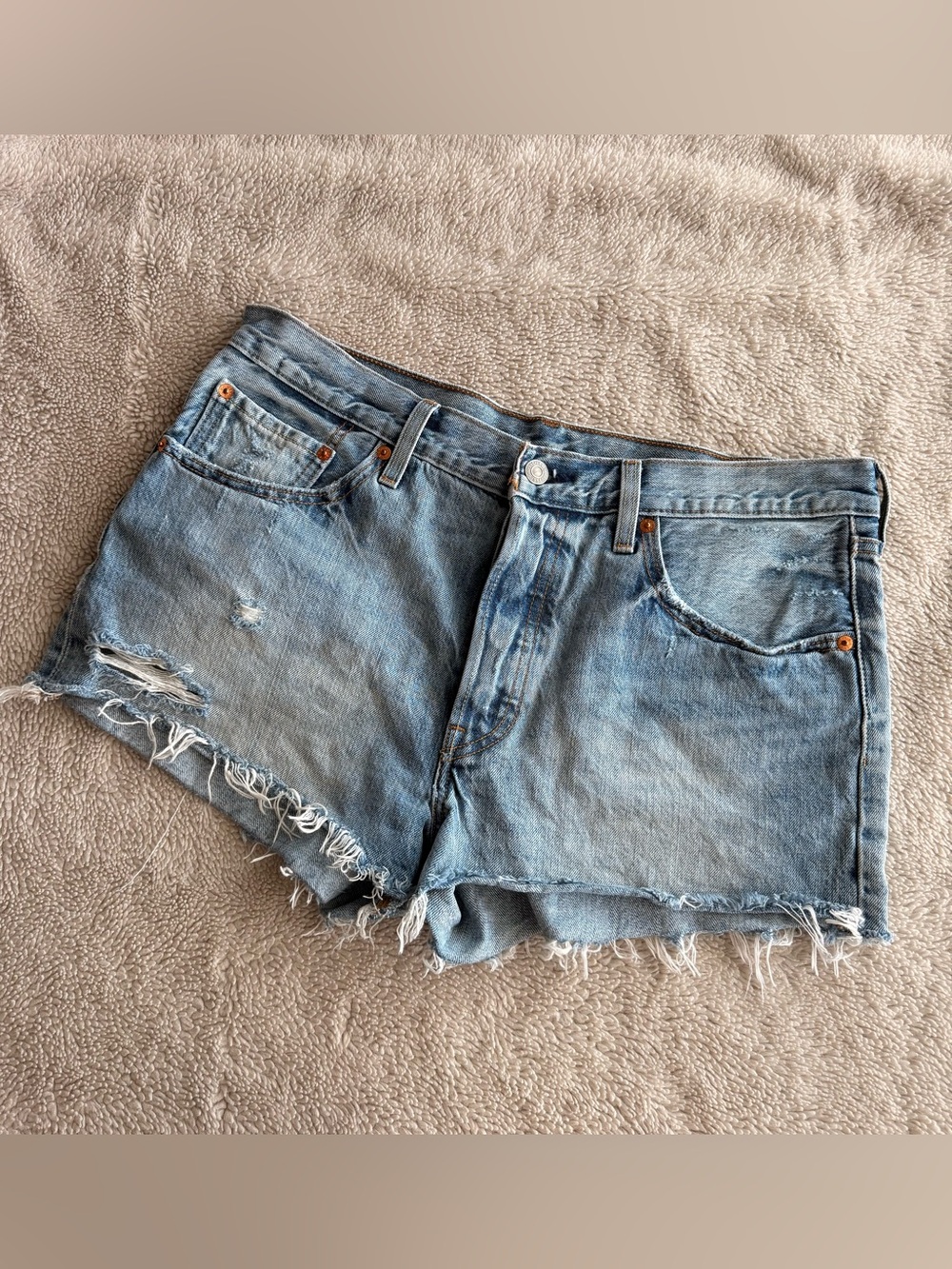 Levi's Light Blue Distressed Denim Cutoff Shorts